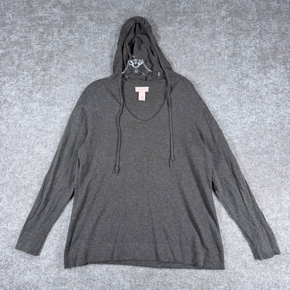 Cabernet Women Large Gray Silk Cashmere Blend Hoodie Pullover Sweater